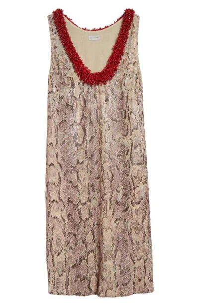 Dries Van Noten Debis Snakeskin Print Sequin Dress In Multicoloured
