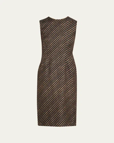 Dries Van Noten Delavina Diagonal Striped Sleeveless Sheath Dress In Brown