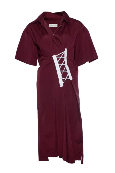 Dries Van Noten , Delick Lace- Gathered Poplin Dress In Red