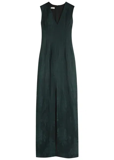 Dries Van Noten Delina Floral-jacquard Cotton-blend Gown In Green