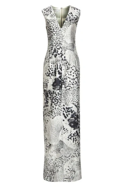 Dries Van Noten Delina Leopard Orchid Print Crushed Satin Dress In Black