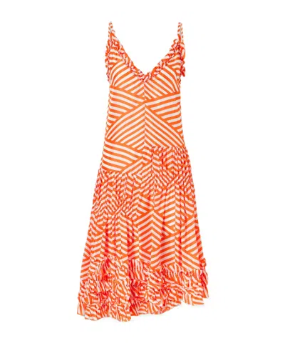 Dries Van Noten Demi Ruffled Asymmetric Striped Cotton Midi Dress In Multi