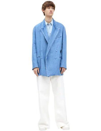 Dries Van Noten Denim Blazer With Buttons In Blue