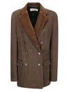 Dries Van Noten Denim-effect Cotton Jacket With Contrasting Velvet Collar In Brown