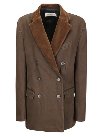 Dries Van Noten Denim-effect Cotton Jacket With Contrasting Velvet Collar In Brown