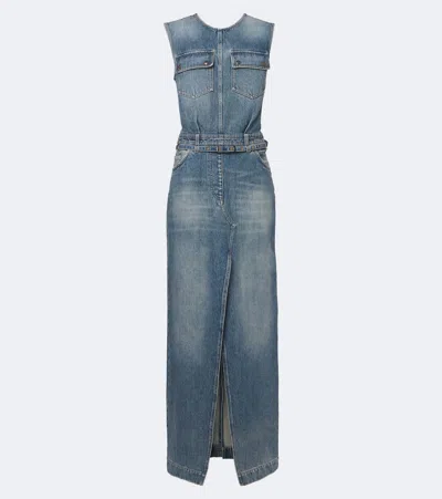 Dries Van Noten Denim Faded Maxi Dress In Blue