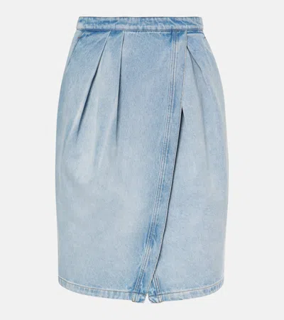Dries Van Noten Denim Midskirt With Slit Front In Blue