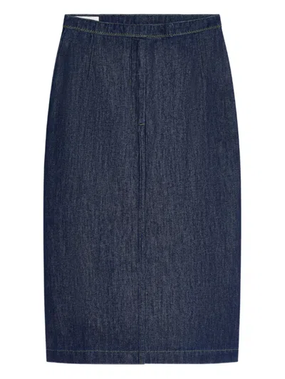 Dries Van Noten Denim Pleated-detail Midi Skirt In Blue