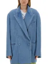 Dries Van Noten Womens Light Blue Padded-shoulder Peak-lapel Slim-fit Denim Blazer In Denim
