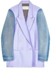 Dries Van Noten Denim Sleeved Buttoned Blazer In Purple