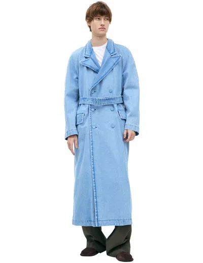 Dries Van Noten Denim Trench Coat With Belt In Blue