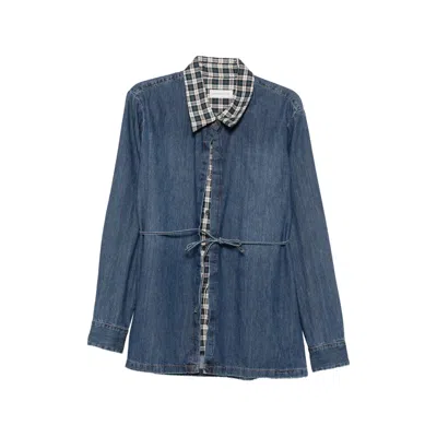 Dries Van Noten Denim With Checkered Collar Overshirt In Blue