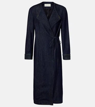 Dries Van Noten Denim Wrap Coat In Blue