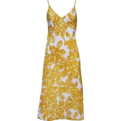 Dries Van Noten Denne Floral Silk Slipdress In Ocra