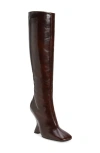 Dries Van Noten Brown Leather Wedge Tall Boots In Dark Brown