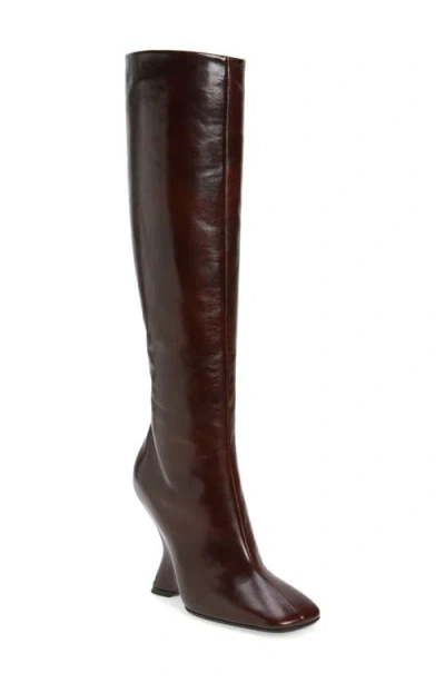 Dries Van Noten Brown Leather Wedge Tall Boots