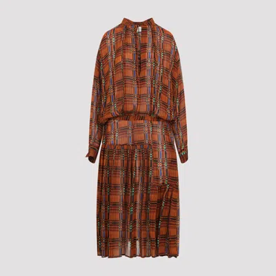 Dries Van Noten Striped Geometric Midi Dress In Brown