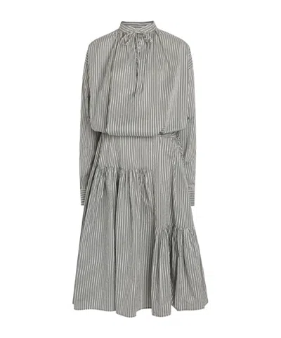 Dries Van Noten Denvo Striped Cotton-blend Poplin Midi Dress In Gray