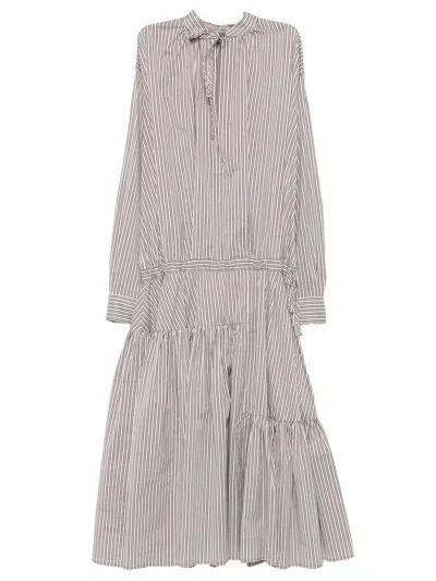 Dries Van Noten Striped Shirt Dress In Cotton And Silk In Gray