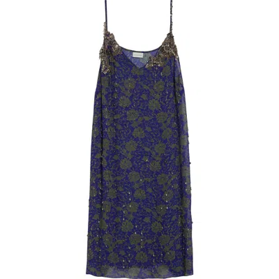 Dries Van Noten Denya Embellished Floral Slipdress In Blue