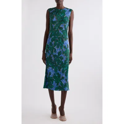 DRIES VAN NOTEN DRIES VAN NOTEN DEPAL PRINT EMBELLISHED SILK MIDI DRESS