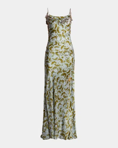 Dries Van Noten Deryl Cowl-neck Long Studded Silk Dress