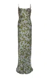 Dries Van Noten Deryl Emboriedered Silk-satin Gown In Khaki