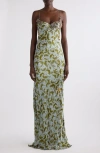Dries Van Noten Deryl Orchid Petal Print Embellished Silk Column Gown