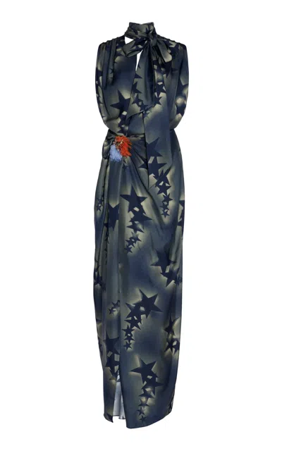 Dries Van Noten Desetta Star-printed Silk Gown In Blue
