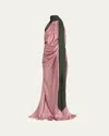 Dries Van Noten Devira Button Draped Satin Halter Maxi Dress In Pink