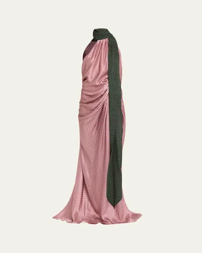 Dries Van Noten Devira Button Draped Satin Halter Maxi Dress In Pink
