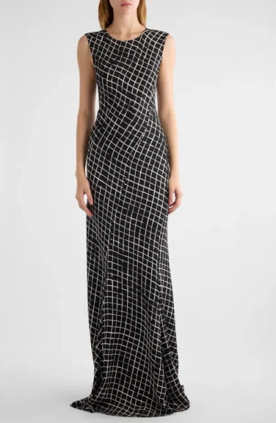 Dries Van Noten Devona Grid Print Gown In Black