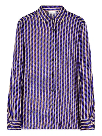 Dries Van Noten Striped Openwork Satin Shirt In Multi