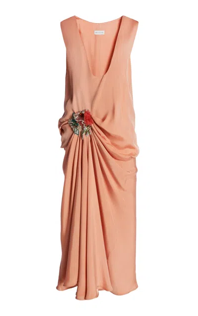 Dries Van Noten Deyanel Draped Midi Dress In Pink