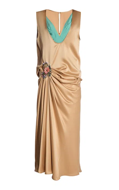 Dries Van Noten Deyanel Draped Silk-blend Midi Dress In Brown
