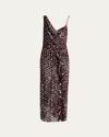 Dries Van Noten Deyon Abstract Print Draped Dress In Gold