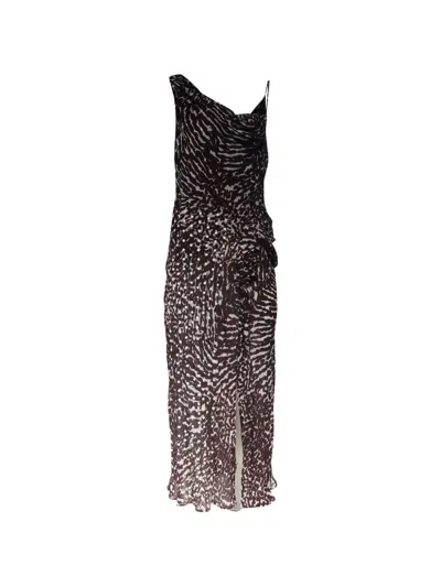 Pre-owned Dries Van Noten Deyon Asymmetric Print Dress In Brown