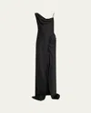Dries Van Noten Deyon Draped One-shoulder Gown With Ruffle Detail In Black