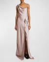 Dries Van Noten Deyon Draped One-shoulder Gown With Ruffle Detail In Lpink