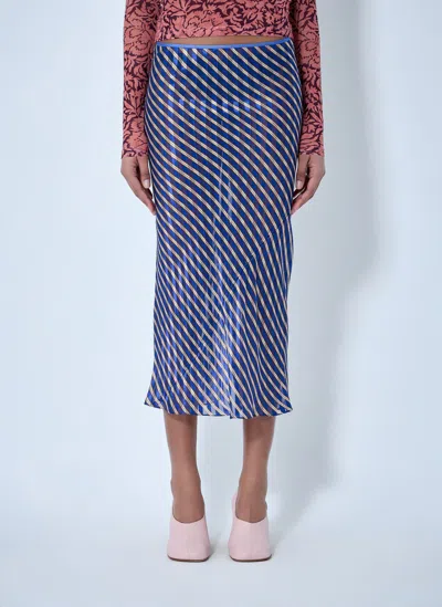 Dries Van Noten Diagonal Stripe Midi Skirt In Blue
