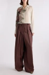 Dries Van Noten Diagonal Stripe Pleated Wide Leg Pants In Burgundy