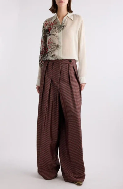 Dries Van Noten Diagonal Stripe Pleated Wide Leg Pants In Burgundy