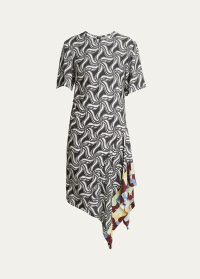 DRIES VAN NOTEN DIANA ILLUSION PRINTED ASYMMETRIC MIDI DRESS