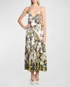 Dries Van Noten Diba Printed Midi Dress With Flounce Hem In Ecru