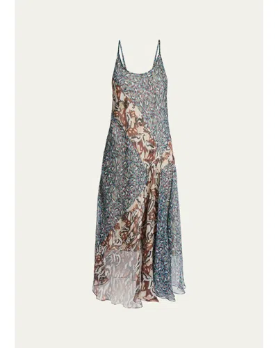 Dries Van Noten Dibelle 40 Sleeveless Silk Midi Dress In Gray