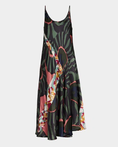 Dries Van Noten Dibelle Patchwork Satin Midi Slip Dress In Multi