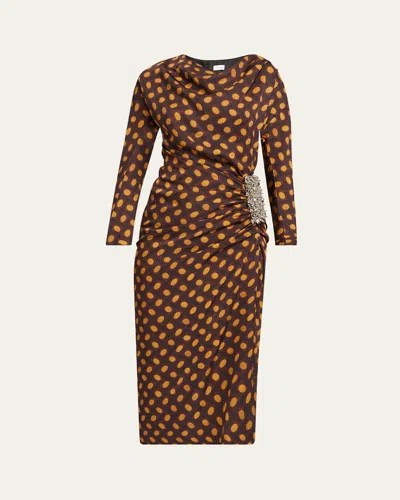 Dries Van Noten Didi Embellished Draped Midi Dress In Burgundy