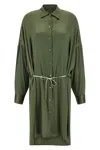 Dries Van Noten Long Sleeve Dress With Adjustable Waist Tie In Green