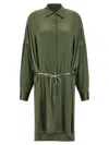 Dries Van Noten Long Sleeve Dress With Adjustable Waist Tie In Gray