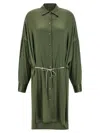 Dries Van Noten Long Sleeve Dress With Adjustable Waist Tie In Green